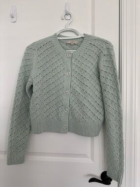 LOFT Pale Mint Pointelle Button Cardigan